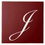 Carreau J Monogramme Blanc initial sur Maroon<br><div class="desc">Lettre blanche classique Monogramme sur Arrière - plan rouge foncé,  J.</div>