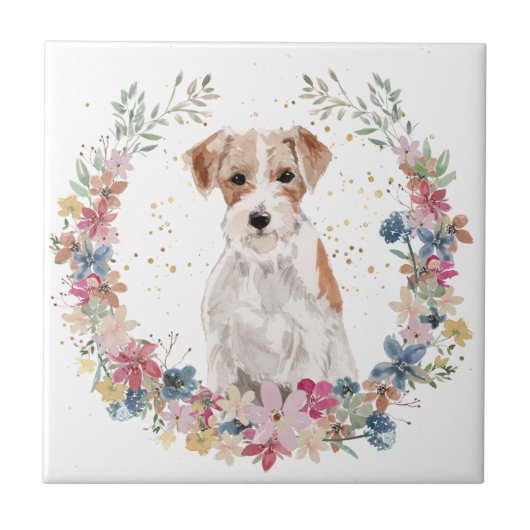Carreau Jack Russell Terrier Fleurs de printemps Wreath (Devant)