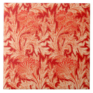 Carreau Jacobean Flower Damask, Mandarin et orange clair