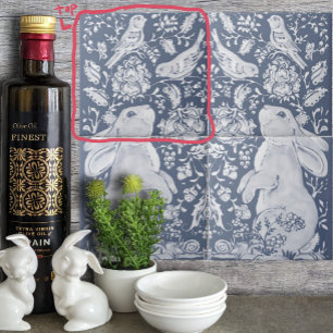 Carreau Jacobean Rabbit Birds Denim Bleu Blanc Haut L