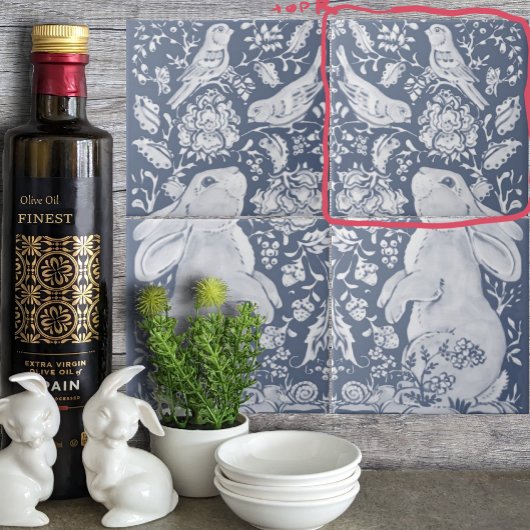 Carreau Jacobean Rabbit Birds Denim Bleu Blanc Haut R