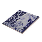 Carreau Jacobean Rabbit Oiseaux Fleurs Bleu Blanc Bas R (Côté)