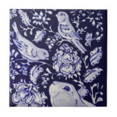 Carreau Jacobean Rabbit Oiseaux Fleurs Bleu Blanc Haut R (Devant)