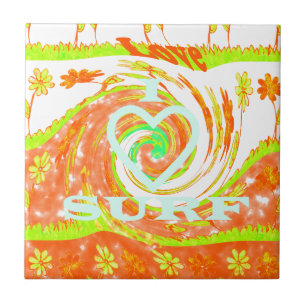 Carreau J'adore le Surf : Belle Florale avec Texte Artisti
