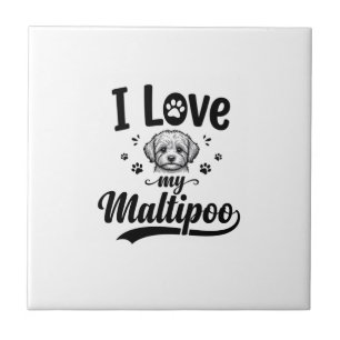 Carreau J'adore mon design de chien vintage gravé Maltipoo