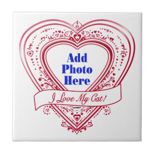 Carreau J'adore My Cat ! Photo Red Hearts