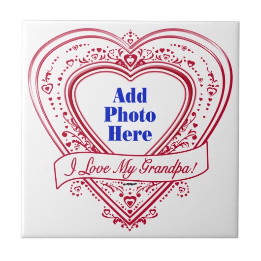 Carreau J'adore My Grandpa ! Photo Red Hearts (Devant)