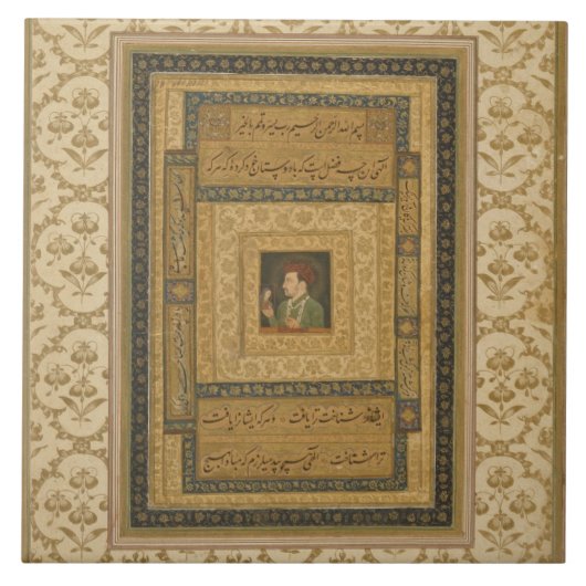 Carreau Jahangir tenant une image de Madonna, inscrib (Devant)