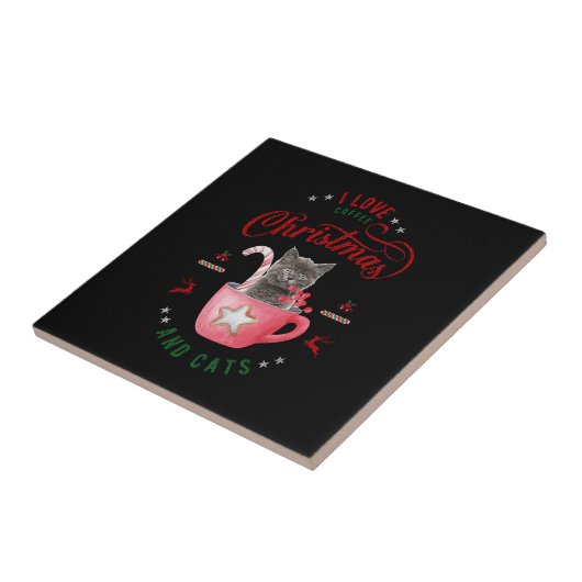 Carreau J'aime Café Noël et Chats Joyeux Salutations (Côté)