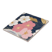 Carreau Japanese Waves and Blossoms Ceramic Tile - Piece 3 (Côté)
