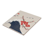 Carreau Japanese Waves and Blossoms Ceramic Tile - Piece 6 (Côté)