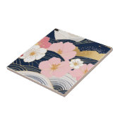 Carreau Japanese Waves and Blossoms Ceramic Tile - Piece 7 (Côté)