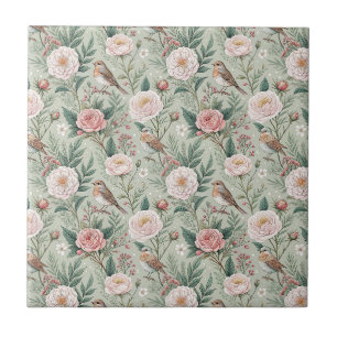 Carreau Jardin Anglais Oiseaux & Pivoine Motif Floral Art