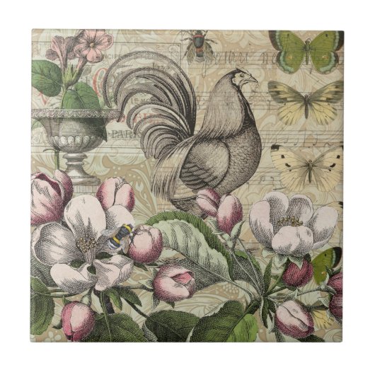 Carreau Jardin de Coq Vintage Art Collage : Campagne Franç (Devant)