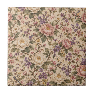 Carreau Jardin de roses botaniques vintage et motif papill