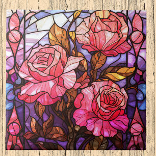 Carreau Jardin de roses roses en faux vitrail