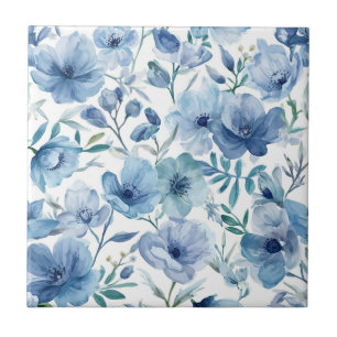 Carreau Jardin floral aquarelle botanique bleu