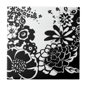 Carreau Jardin floral noir et blanc Motif graphique
