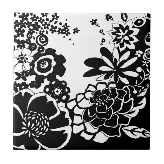 Carreau Jardin floral noir et blanc Motif graphique (Devant)