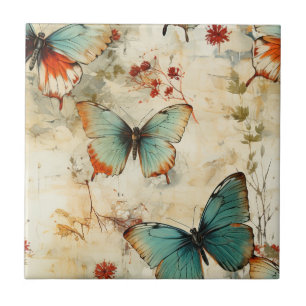Carreau Jardin Floral Papillon de Teinte Cyan Rêveur