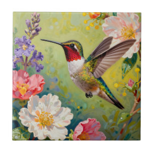 Carreau Jardin floral vibrant de colibris