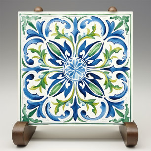 Carreau Jardin sicilien aquarelle bleu vert