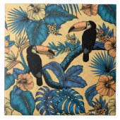 Carreau Jardin toucan en jaune et bleu (Devant)