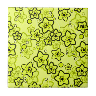 Carreau Jaune avec motif floral néon brillant noir