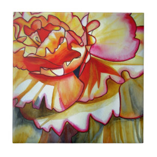 Carreau Jaune de la fleur de Begonia aquarelle art origina