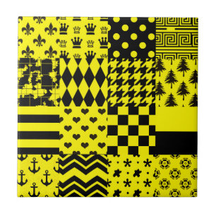 Carreau Jaune Noir Mixte Conception Motif Patchwork