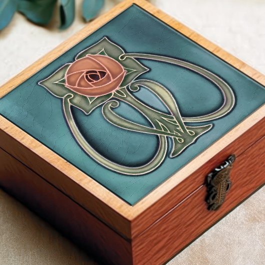 Carreau Jaune Peony Bleu Décor Art Nouveau Art Déco Ceram