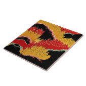 CARREAU JAUNE ROUGE JAUNE ABSTRAIT JAPONAIS FLORAL (Côté)