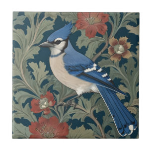 Carreau Jay bleu Bird William Morris style Left Blue Jay