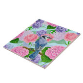 Carreau Jay bleu et fleurs motif aquarelle (Côté)