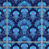 Carreau Jellyfish Mandala Pattern Blue Purple Graphic Tile