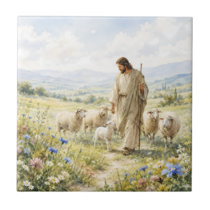 Carreau Jésus Bon Berger Fleur Sauvage Aquarelle