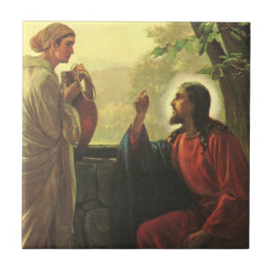 Carreau Jésus-Christ et le Bon Samaritain au Puits