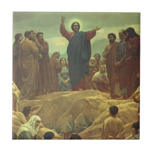 Carreau Jésus Christ Sermon sur le Mont, Religion Vintage