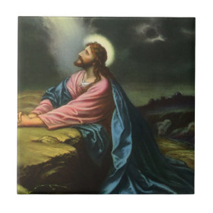 Carreau Jésus-Christ vintage priant, jardin de Gethsémani