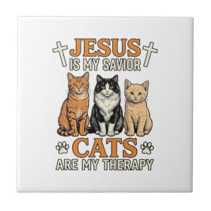 Carreau Jésus et les chats sont ma thérapie Vintage T-shir