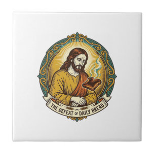 Carreau Jésus vaincu fumant du pain grillé brûlé petit-déj
