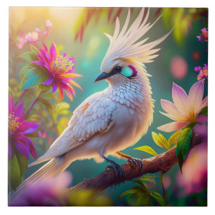 Carreau Jeune Colombine à plumage crêté Fantaisie oiseau