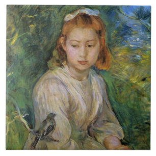 Carreau Jeune fille avec un oiseau (par Berthe Morisot)