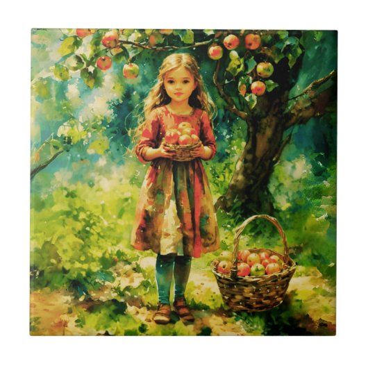 Carreau Jeune fille dans un Apple Orchard (Devant)