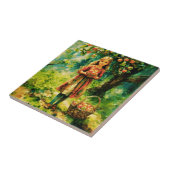 Carreau Jeune fille dans un Apple Orchard (Côté)