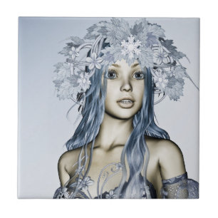 Carreau Jeune fille de neige bleue Portrait Fantastique d'