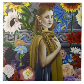 Carreau Jeune fille elfe dragon enchantée jardin de fleurs (Devant)