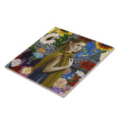 Carreau Jeune fille elfe dragon enchantée jardin de fleurs (Côté)
