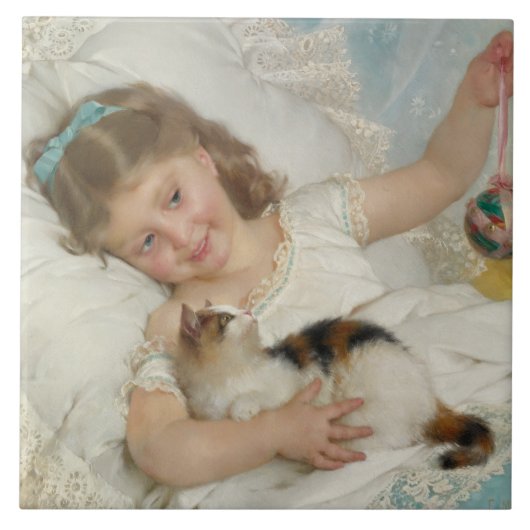 Carreau Jeune Fille Jouant Avec Son Chat (Munier) (Devant)