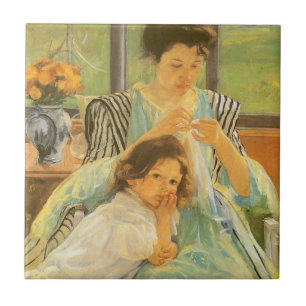 Carreau Jeune Mère cousant par Mary Cassatt, Art ancien